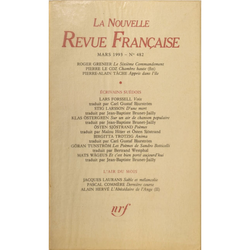 La nouvelle revue francaise n° 482 /EO numerotée 6