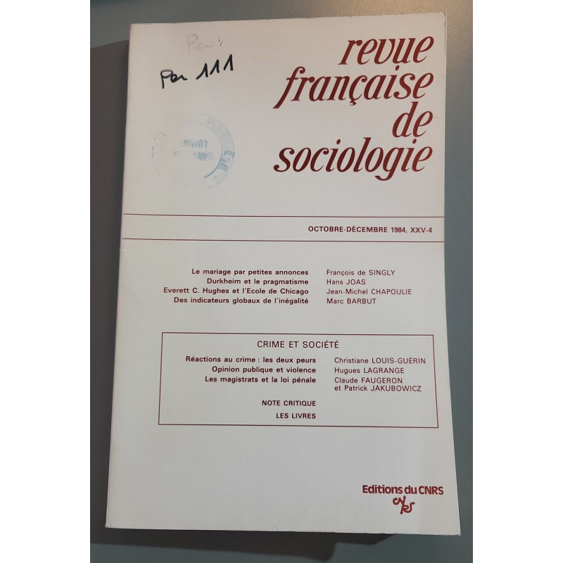 Revue française de sociologie / octobre -decembre 1984