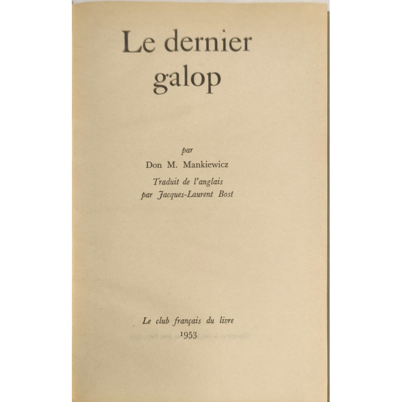 Le dernier galop / traduit de l'anglais par Jacques-Laurent Bost