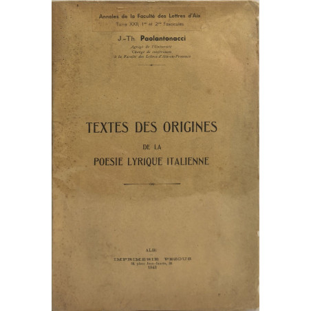 Textes des origines de la poésie lyrique italienne