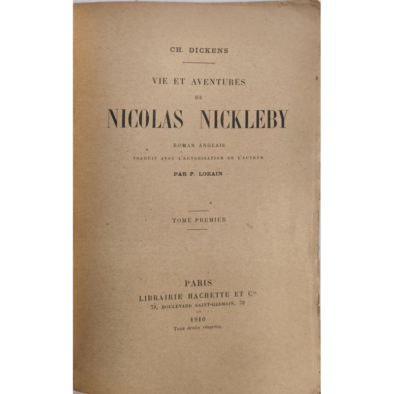 Vie et aventures de Nicolas Nickleby tome 1 et 2