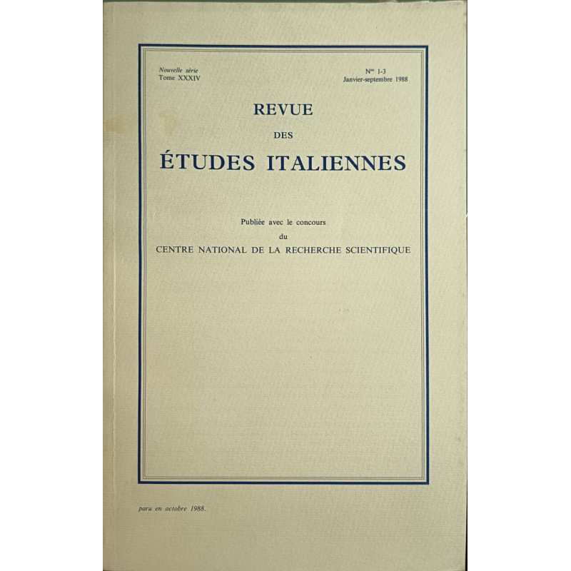 Revue des études italiennes Tome XXXIV