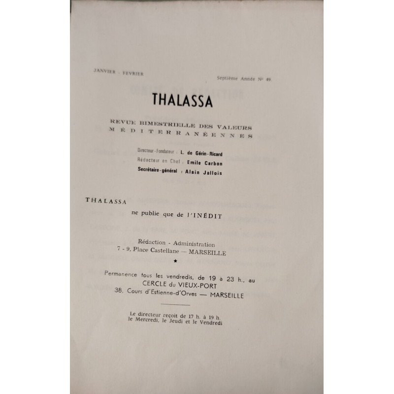 Thalassa : revue bimestrielle des valeurs méditerranéennes n°49