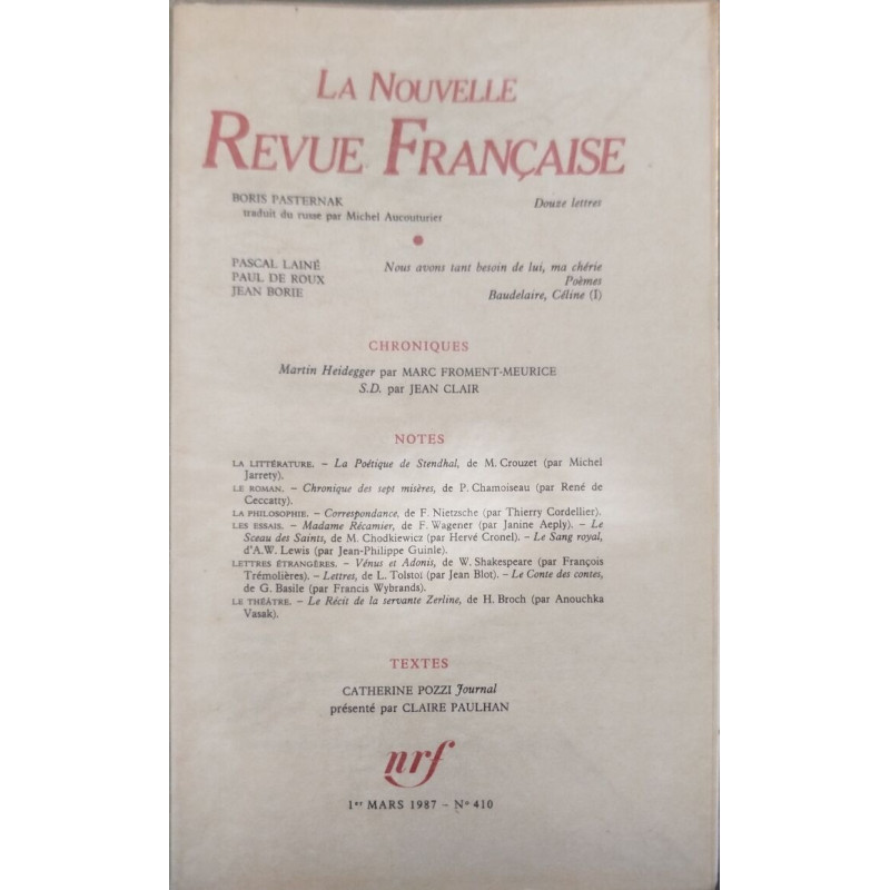 La nouvelle revue française n° 410 / EO numerotée 6