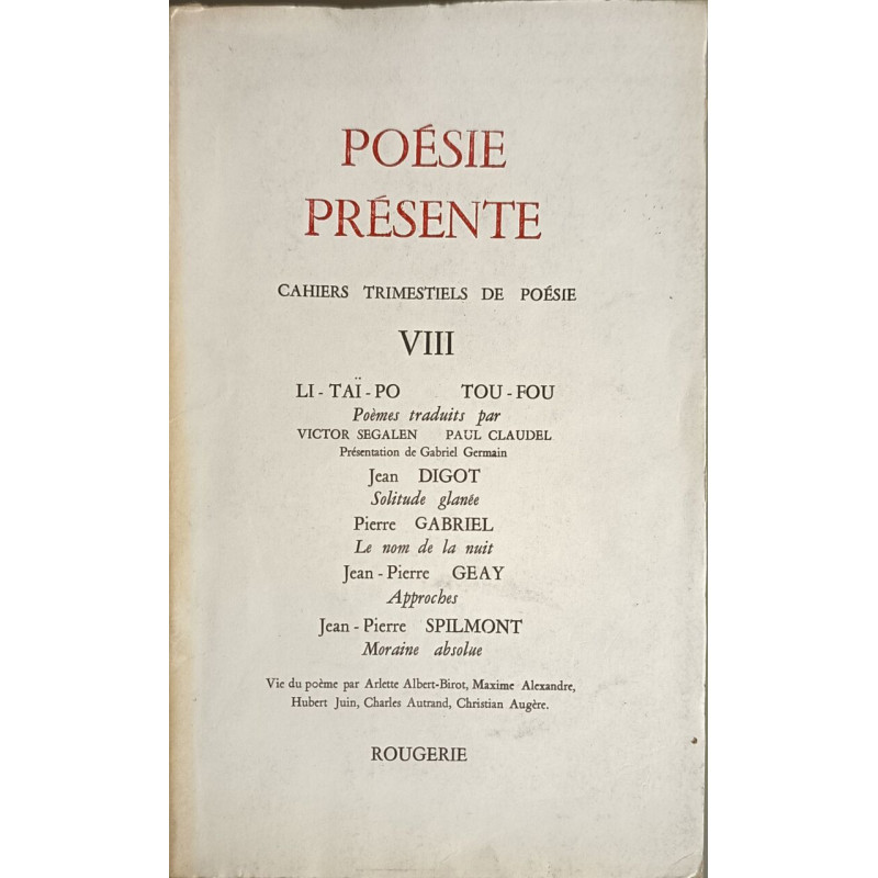 Poésie présente : Cahiers trimestriels de poésie VIII