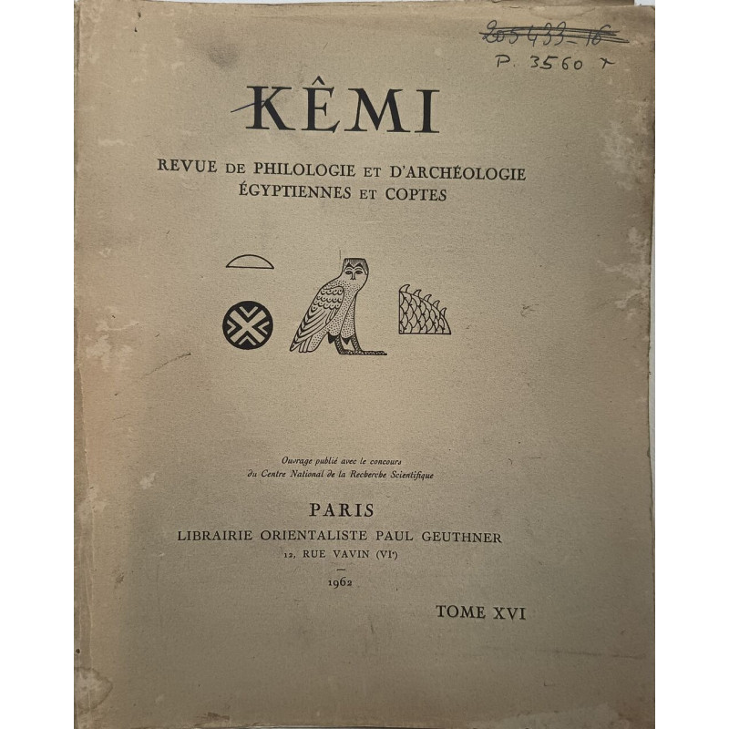 Kêmi : revue de philologie et d'archéologie égyptiennes et coptes...