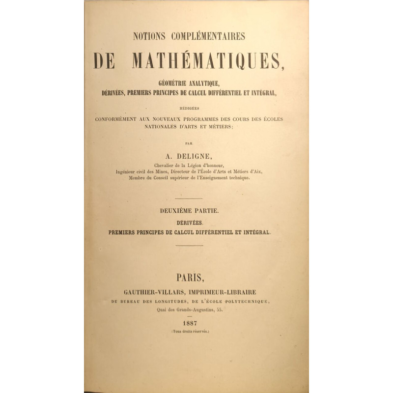 Notions complémentaires de mathématiques géometrie analytique...