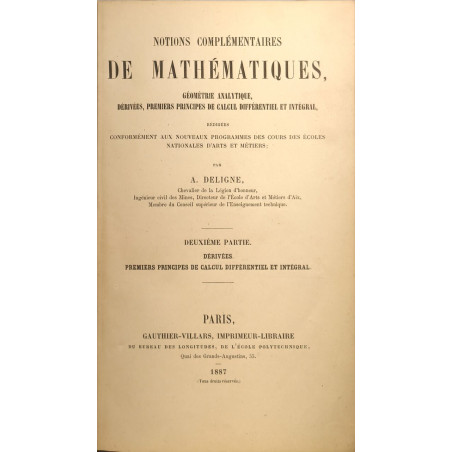 Notions complémentaires de mathématiques géometrie analytique...