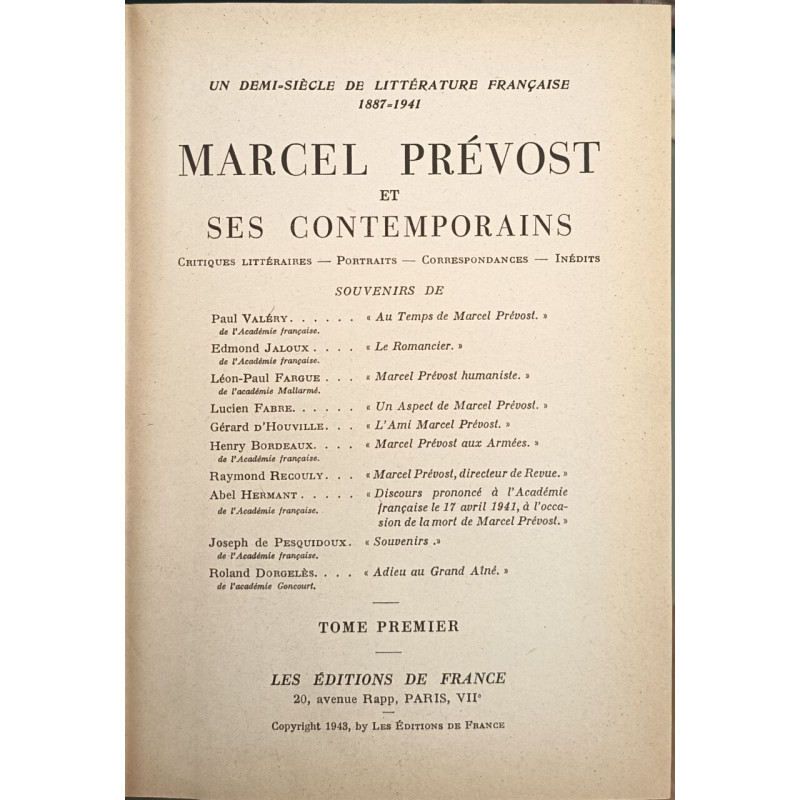 Marcel Prévost et ses contemporains