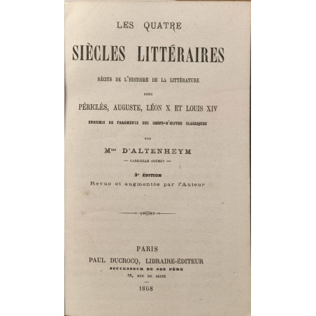 Les Quatre Siècles Littéraires récits de l'histoire de la...