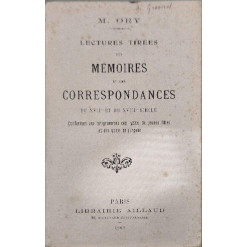 Correspondances et mémoires lectures tirées des programmes des...
