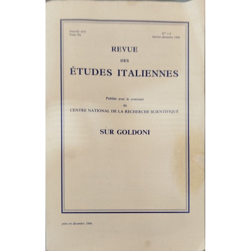 Revue des études italiennes sur Goldoni