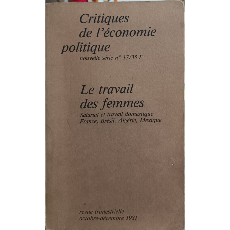 Critiques de l'économie politique N°17 - le travail des femmes