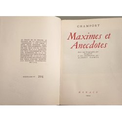 Maximes et anecdotes. preface d'albert camus exemplaire numéroté n°204