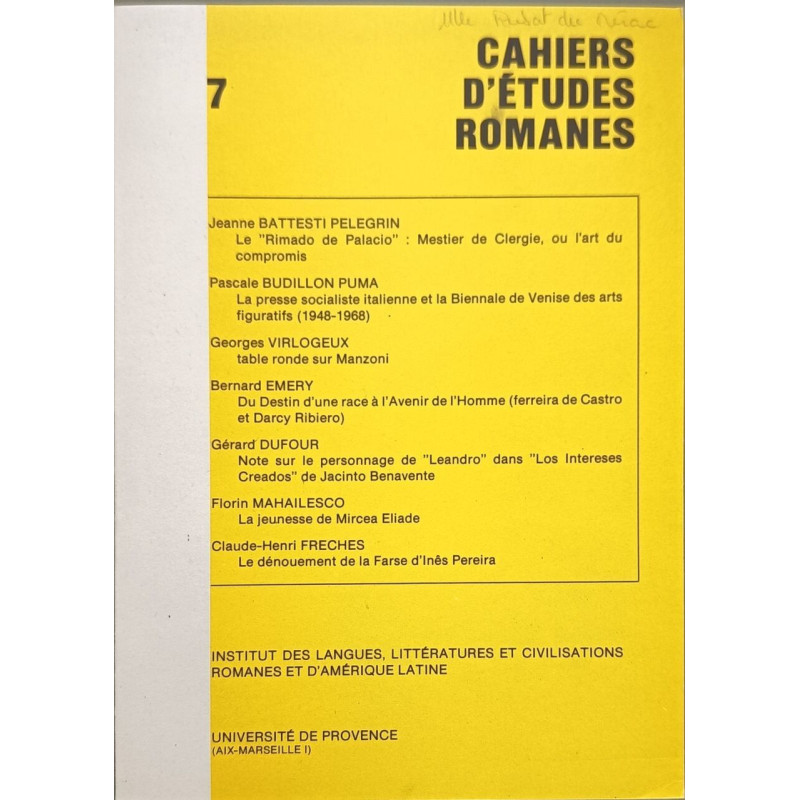 Cahiers d'études romanes n°7