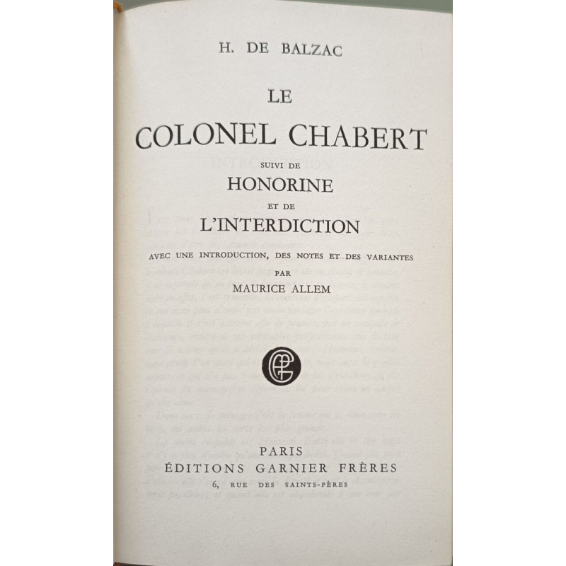 Le Colonel Chabert suivi de Honorine et de L'interdiction