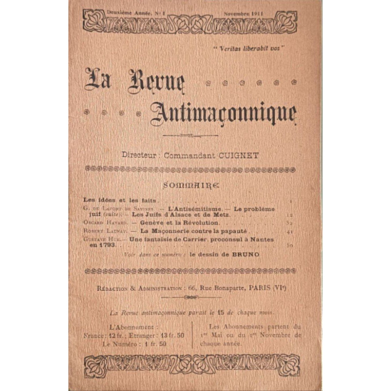 La Revue Antimaçonnique N°1 / Novembre 1911
