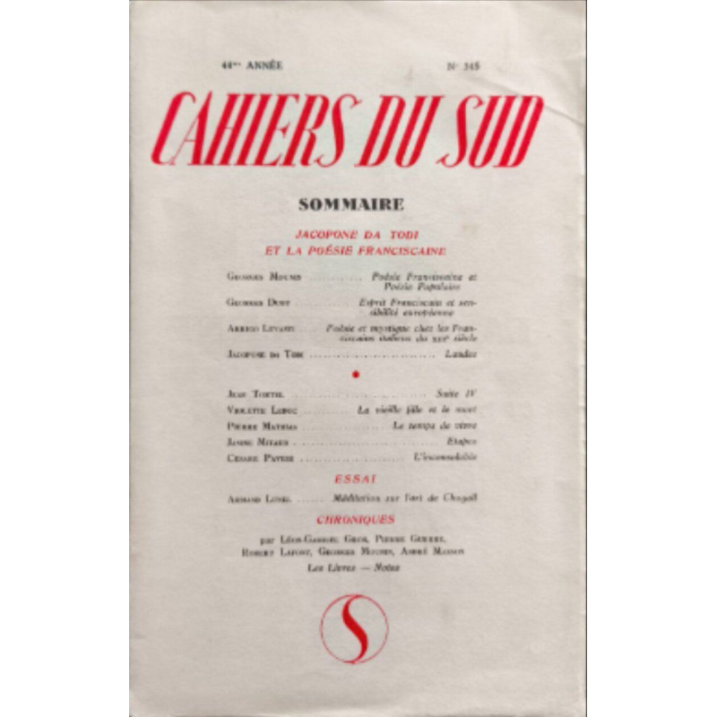 Cahiers du Sud - 44ème année N°345