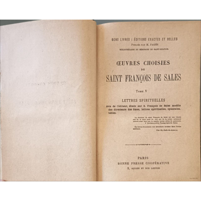 Œuvres choisies de Saint François de Sales Tome V lettres...