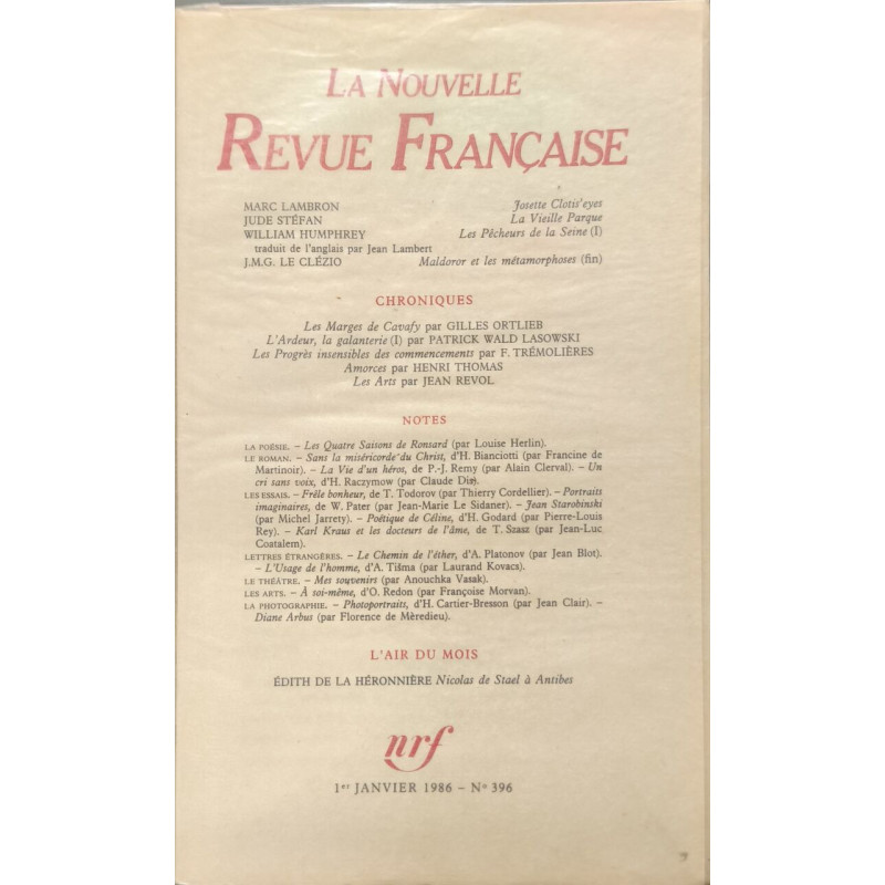 La Nouvelle Revue Française N°396 EO Numérotée 6