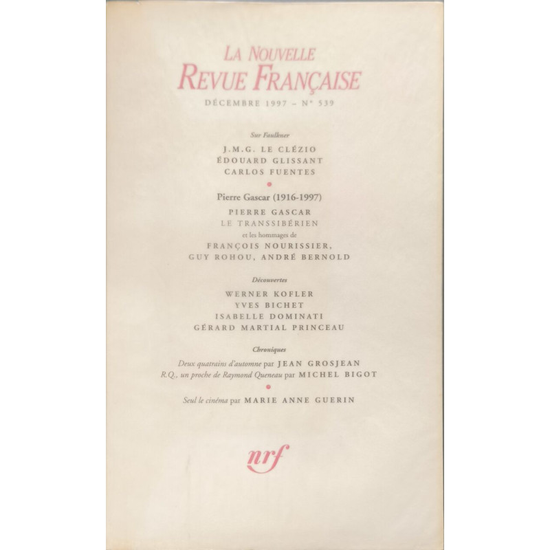 La Nouvelle Revue Française N°539 EO Numérotée 8