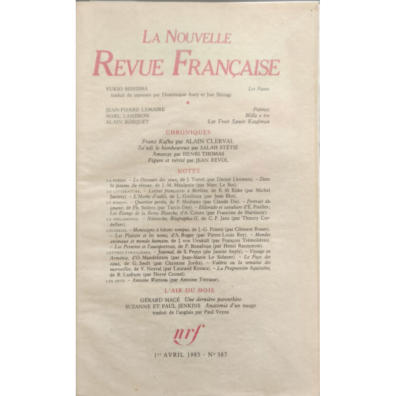 La Nouvelle Revue Française N° 387 EO Numérotée 6