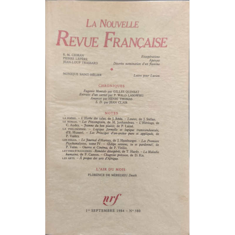 La Nouvelle Revue Française N°380 EO Numérotée 6