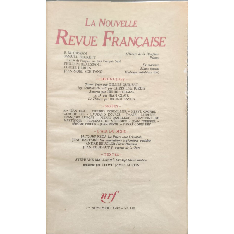 La Nouvelle Revue Française N°358 EO Numérotée 6