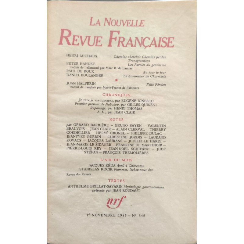 La Nouvelle Revue Française N° 346 EO Numérotée 6