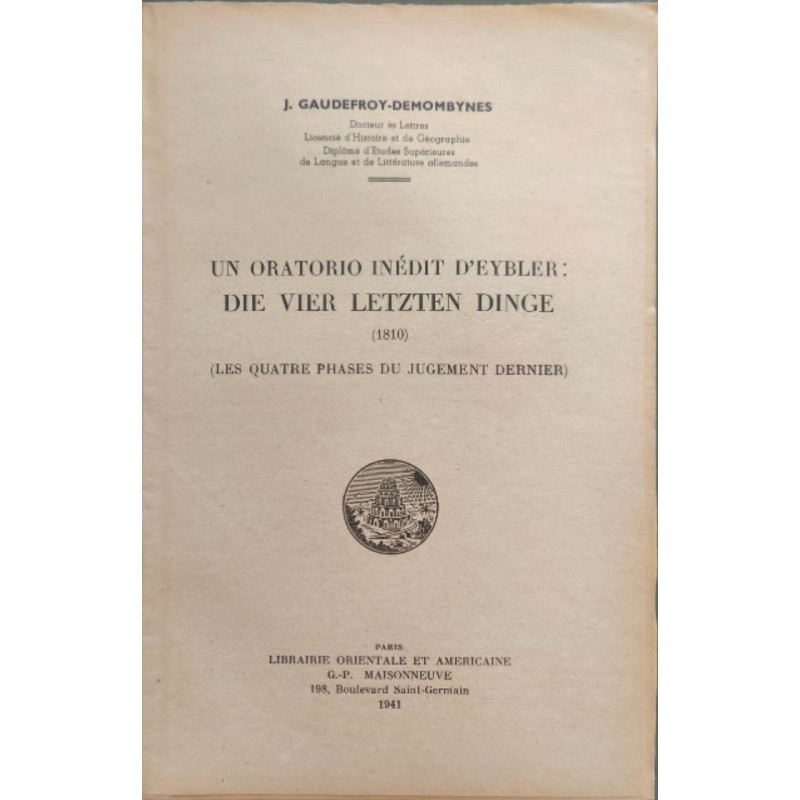 Un oratorio inédit d'eybler - Die vier letzten Dinge (1810)
