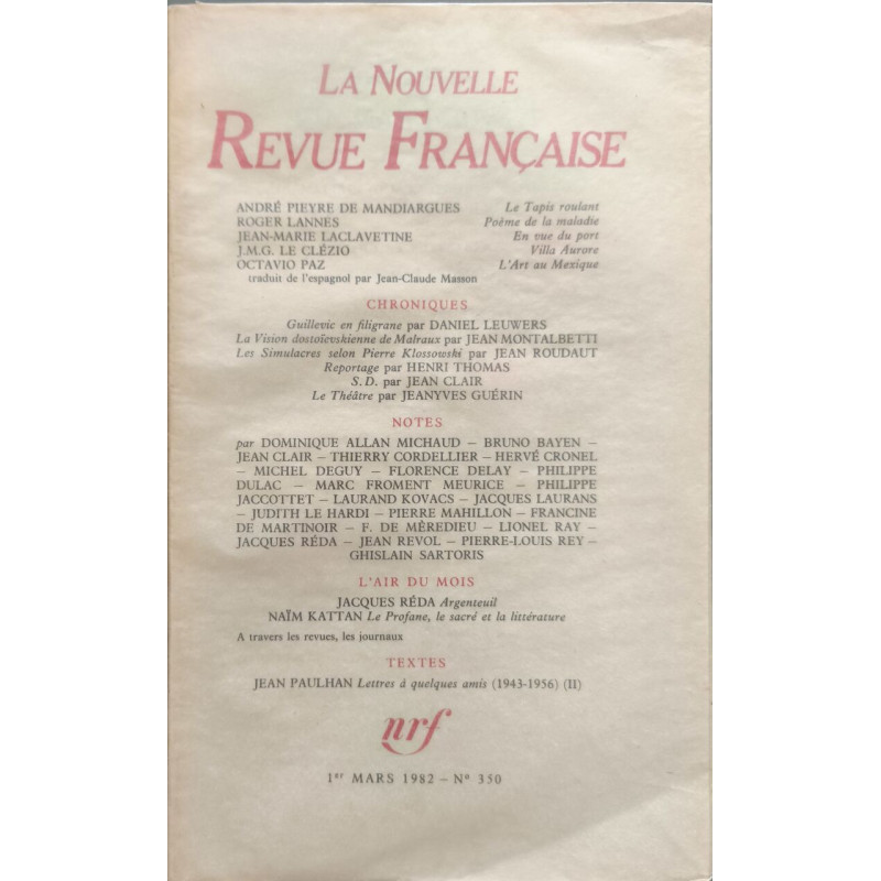 La Nouvelle Revue Française N° 350 EO Numérotée 6