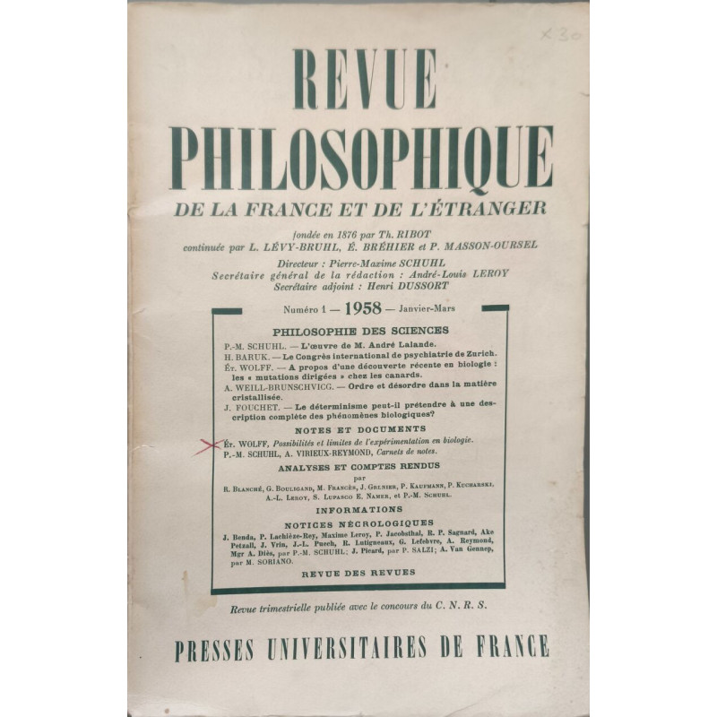 Revue philosophique de la france et de l'étranger N°1