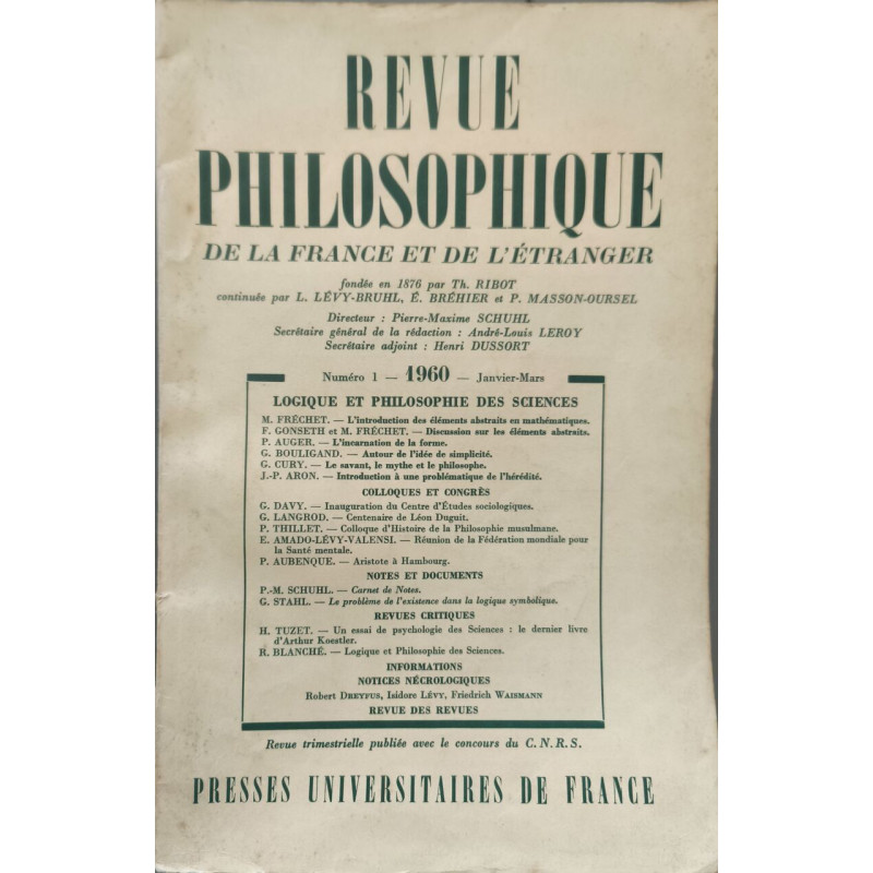Revue philosophique de la France et de l'étranger N°1