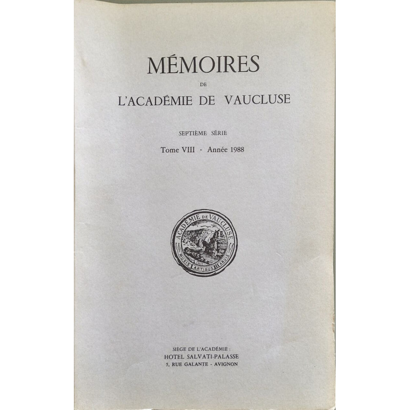 Mémoires de l'Académie de Vaucluse tome VIII