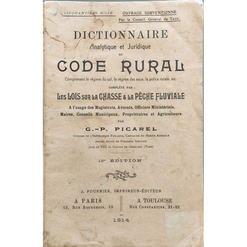 Dictionnaire analytique et juridique du Code rural
