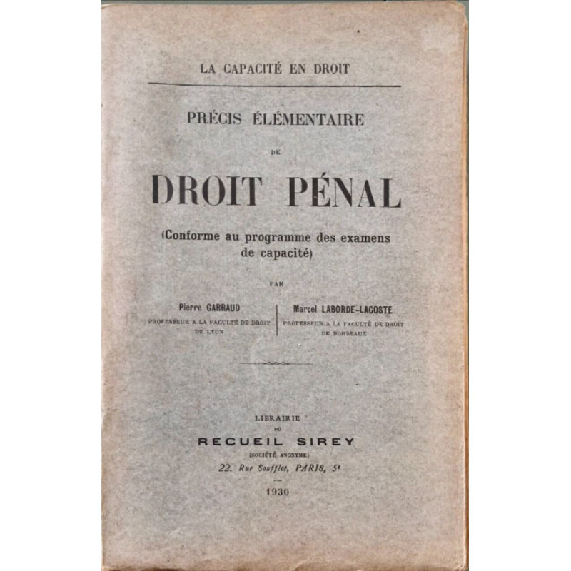 Précis élémentaire de droit pénal